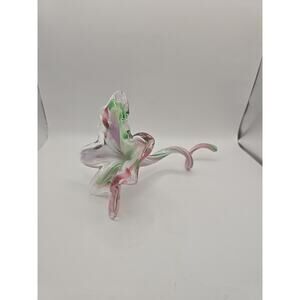 Murano Style Multicolor Swirl Art Glass Petal Flower Curly Stem 9.5in